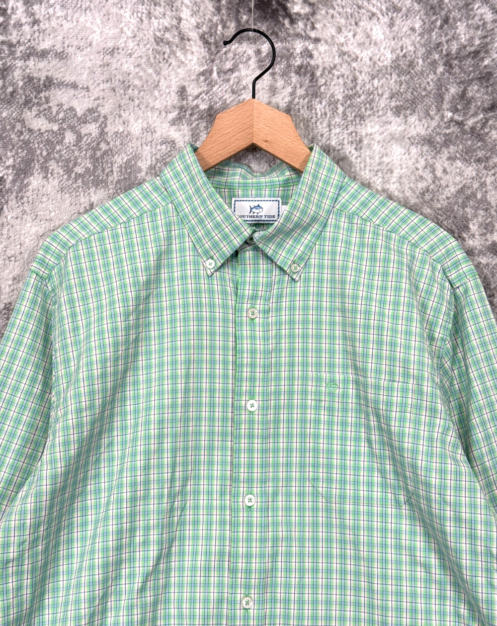 Southern Tide Intercoastal Shirt Large Mens Green Check Plaid Long Sleeve